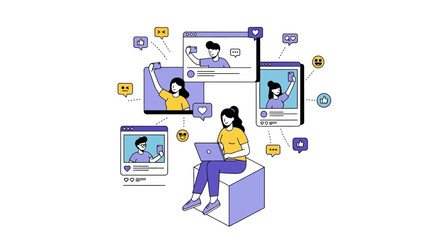 Social Media Engagement A Woman Interacting with Online Content and Followers