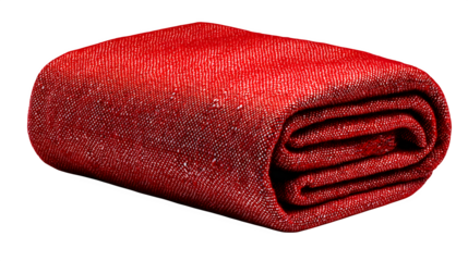 Folded red woven blanket, visible weave pattern and tidy folds, isolated on white background