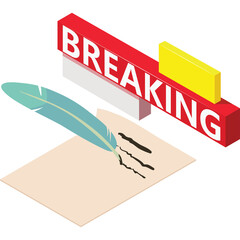 Breaking News Announcement With Quill Pen and Paper Symbolizing Old and New Communication Methods on Transparent Background