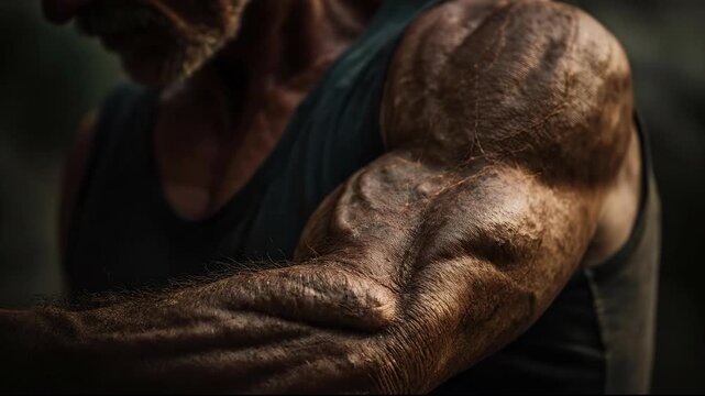 Superhuman Power Surging Through a Muscular Arm with Glowing Energy.