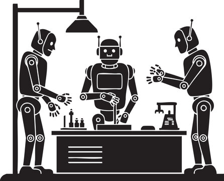 Adobe Illustrator Artwork  Robots Working on an Assembly Line - Automation, Future of Manufacturing & AI Technology
