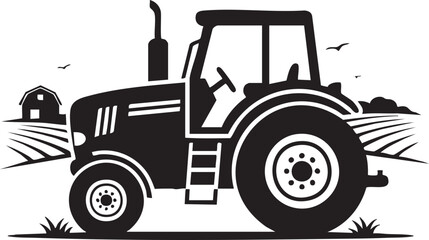 Obraz premium Adobe Illustrator Artwork Farm Tractor with Barn & Fields - Agricultural Work, Rural Life, & Farming Industry Vector