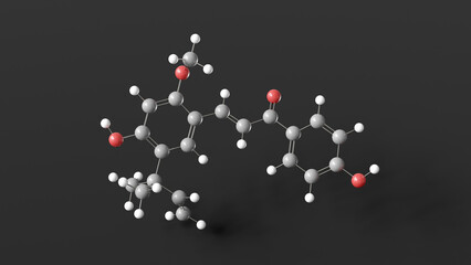 licochalcone a molecule 3d, molecular structure, ball and stick model, structural chemical formula chalconoids