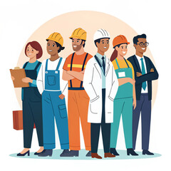 Diverse group of professionals from various industries standing together