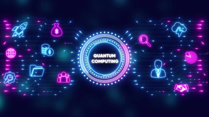 Quantum Computing Neon Icons Digital Technology Concept network data - Powered by Adobe