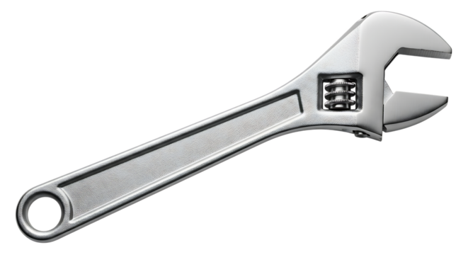 Adjustable metal wrench tool on a clean white background, ready for repair work.