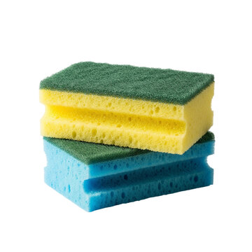 Two colorful sponges stacked on top of each other isolated on transparent background