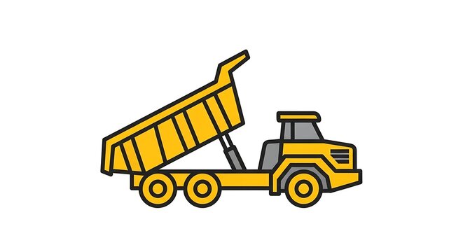 Illustration of a Yellow Dump Truck with Raised Bed.