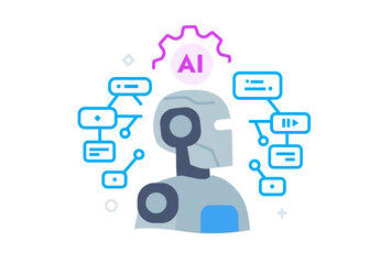 Obraz premium illustrations concept with businessmen. technology, partnership, artificial intelligence business robot, cybes. linear illustration Icons infographics. Landing page site print poster. Line story