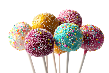 Colorful cake pops with sprinkles, isolated on a white background. PNG AI