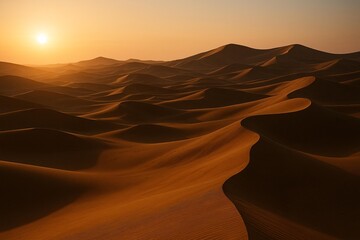 Majestic Desert Landscape at Sunset with Rolling Sand Dunes