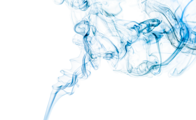 Elegant Blue Smoke Swirls on White Background A Delicate Dance of Vapor