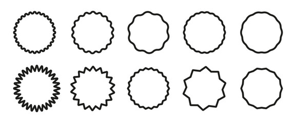 Set of curve edge frames. Wavy circles. Circle lined borders. Simple round frames. Graphic illustration. Design of geometric line. Editable stroke.