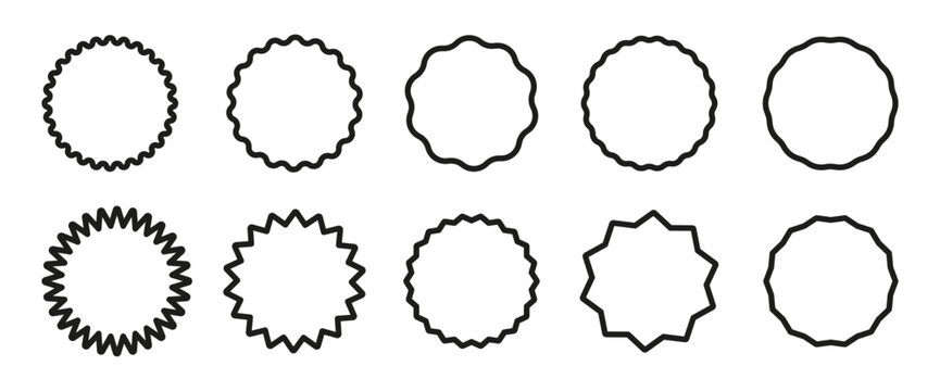 Set of curve edge frames. Wavy circles. Circle lined borders. Simple round frames. Graphic illustration. Design of geometric line. Editable stroke.
