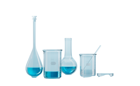 Laboratory Glassware with Blue Liquid for Scientific Experiment - Powered by Adobe