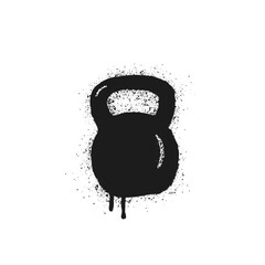 Black kettlebell graffiti icon created in spray paint style on white background. Sport and fitness symbol with grunge texture, paint splashes, and dripping effect. Vector illustration for gym, workout