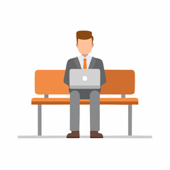 Person Sitting on Bench with Laptop, Modern Business, Simple Flat Vector Illustration