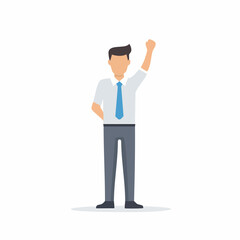 Obraz premium Man in Office Attire Raises Fist in Victory Celebration or Determination