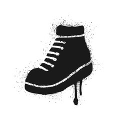 Black sneaker graffiti icon made in spray paint style on white background. Urban street art illustration of a shoe with dripping paint and grunge splatter texture. Artwork for sport, fitness, running