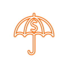 An orange outline of an umbrella with a dollar sign in the center, representing financial protection or investment security.