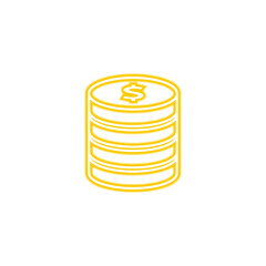 A stack of gold coins, outlined in yellow, with a dollar sign on the top coin, isolated on a white background.