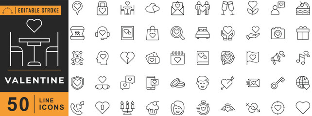 Valentine line icon set. Editable stroke. Vector illustration.

