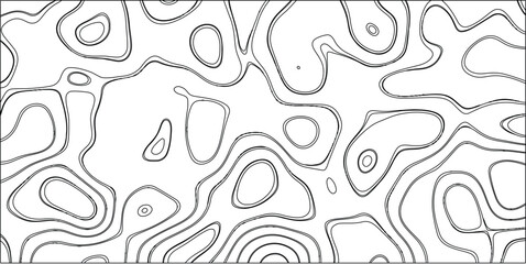 Abstract topographic contour lines creating a dynamic and flowing monochrome pattern with a sense of movement and organic form for graphic design applications