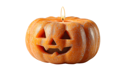 Jack-o??lantern pumpkin, carved glowing face with candle light, festive detail, isolated on white background