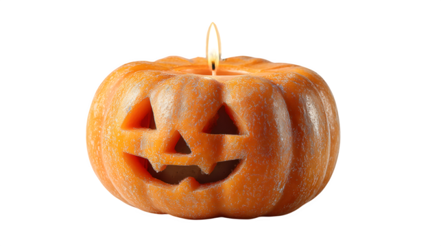 Jack-o??lantern pumpkin, carved glowing face with candle light, festive detail, isolated on white background