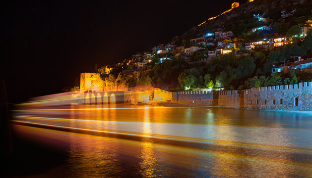 Night view of ancient shipyard - The dockyard of Alanya, Turkey (Seljuk tersane)