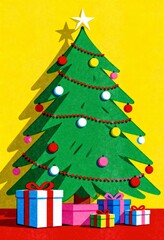 Fototapeta premium Christmas theme art print risograph style retro decor