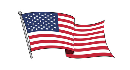 Obraz premium A patriotic illustration of the American flag, featuring red and white stripes and a blue field with white stars, proudly waving on a flagpole.