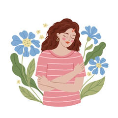 vector image of a girl hugging herself