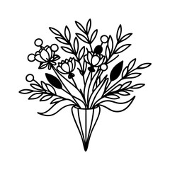 botanical line art bouquet fine contour with gold