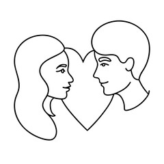 continuous line portrait couple holding hands with love