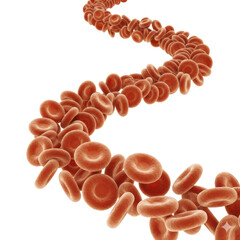 Flowing Red Blood Cells Medical Illustration Realistic 3D Render on Black Background