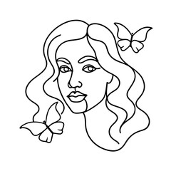 single line face drawing with butterflies morphing