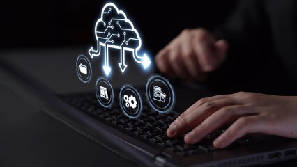 Cloud computing, cloud strategy, and cloud technology transforming digital infrastructure with...