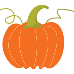 Bright Orange Pumpkin With Green Stem And Vine Accents Isolated On Transparent Background Seasonal Autumn Harvest Element