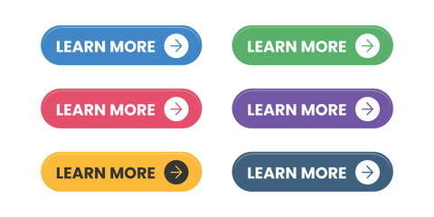 Learn more button set for web design. ui, ux interface navigation button set. vector illustration