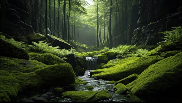 Exploring Ancient Jungle Temple Ruins for Adventurous Stock Photo Collection beautiful landscape forest small stream - Powered by Adobe