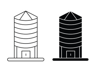 Grain silo with level indicator icon set. farm symbol. storage building icon. vector illustration
