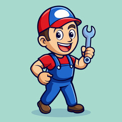 Fototapeta premium Cute Cartoon Mechanic Mascot Giving Thumbs Up Vector Illustration