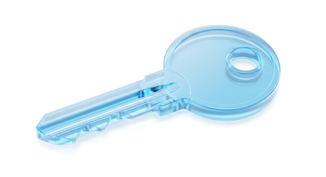 A transparent blue key isolated on white background, a conceptual image