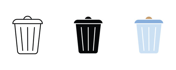 Trash can icon set vector on white background.  garbage, waste, recycle, rubbish, symbol.