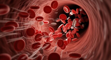 Blood cells flowing through a vein. The medical concept of blood circulation.