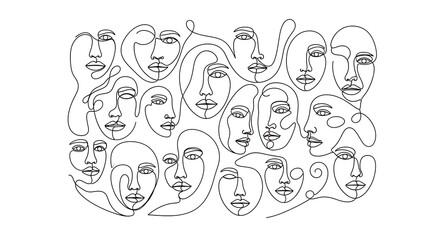 Abstract Faces - A Minimalist Line Art Composition.