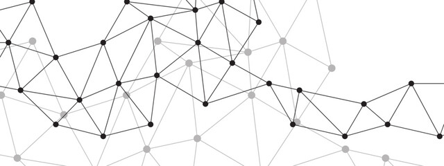 Black and White Abstract Network Connection Background, with Interconnected Pattern of Geometric Lines and Dots. Visualizing Technology, Data, Social Media, and Digital Communication