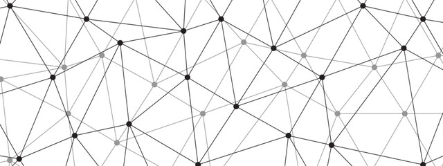 Obraz premium Black and White Abstract Network Connection Background, with Interconnected Pattern of Geometric Lines and Dots. Visualizing Technology, Data, Social Media, and Digital Communication