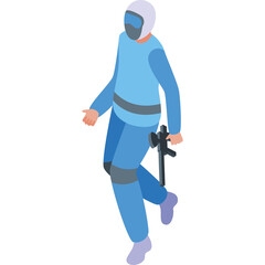 Light Blue Sportswear Suit With Helmet And Goggles And Gun On White Background